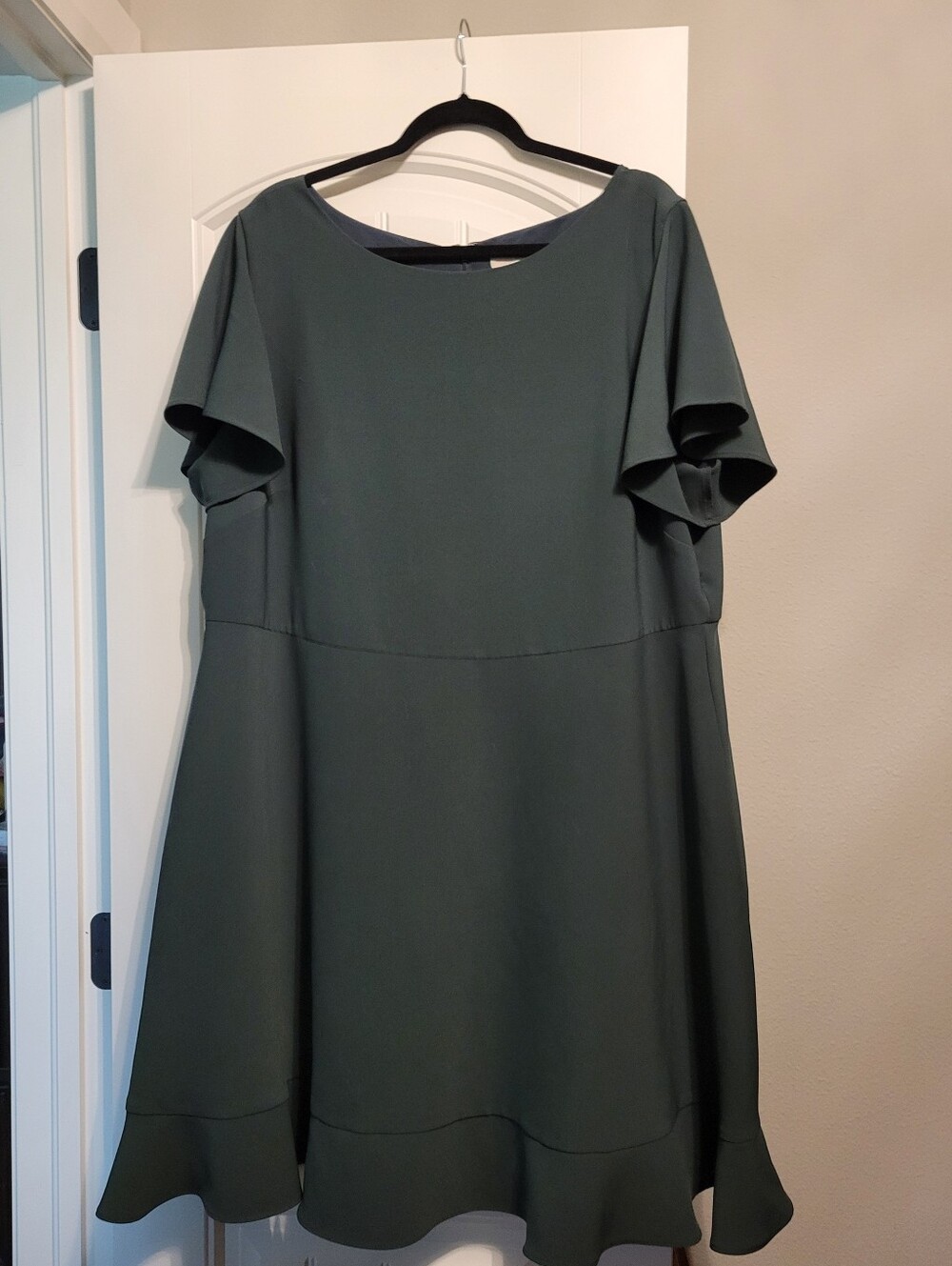LOFT Forest Green Midi A-Line Dress with Fluted Hem